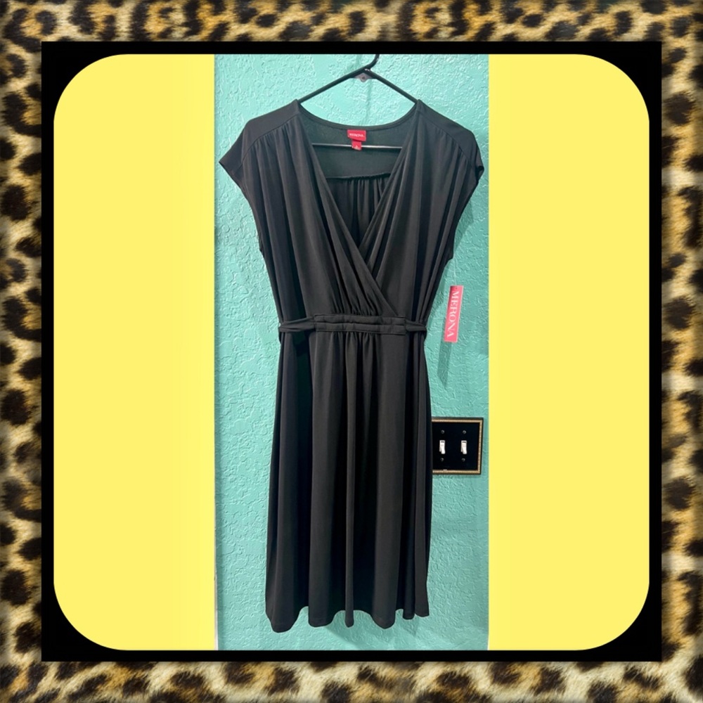 👑✅PRICE FIRM✅ Merona Black Sheath Midi Dress V-Neck Cap Sleeve. Brand New!